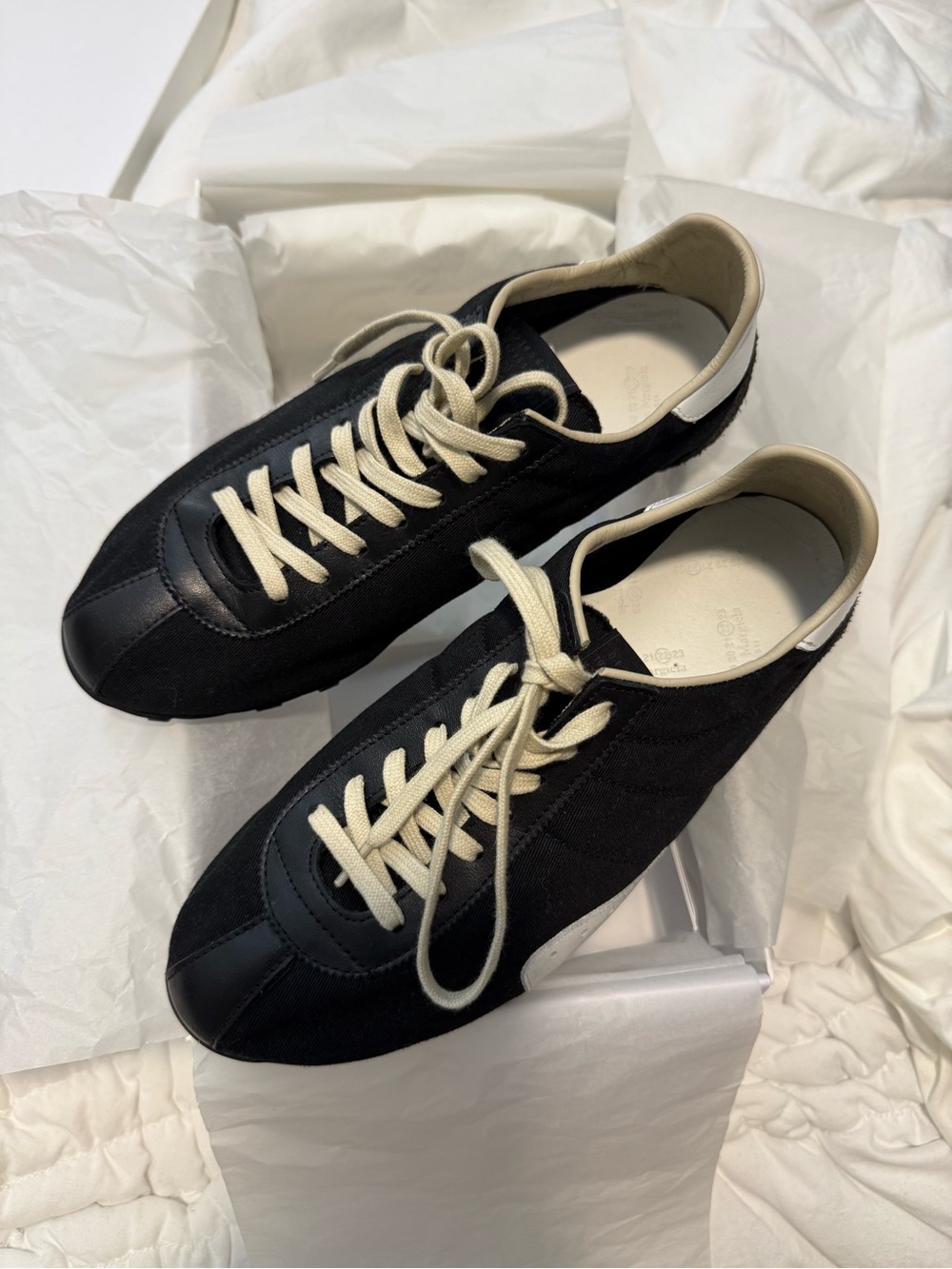 Maison Martin Margiela Black Sneakers with Cream Laces